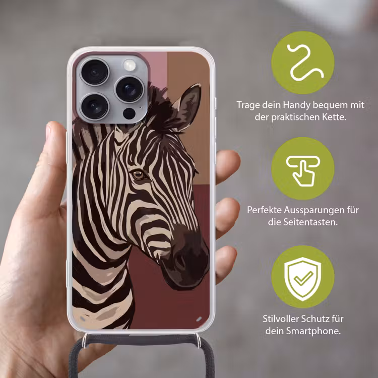 Dieren - Zebrahoofd - Wildlife - Modern - Bruin Hoesje iPhone 16 Pro Max met koord klein -sfeer2_DE