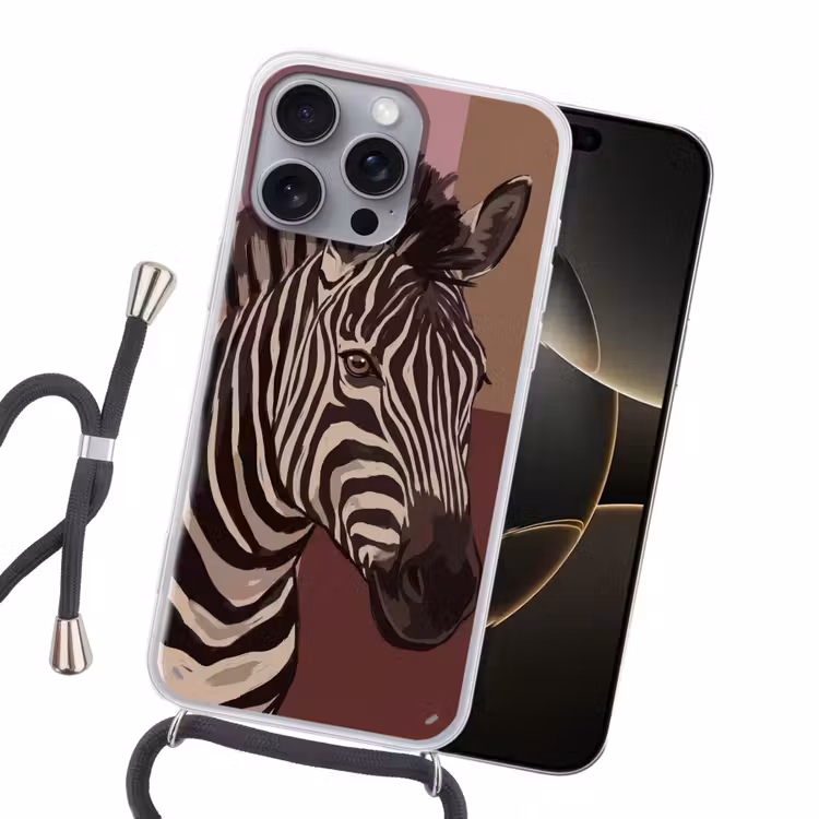 Dieren - Zebrahoofd - Wildlife - Modern - Bruin Hoesje iPhone 16 Pro Max met koord klein -sfeer1
