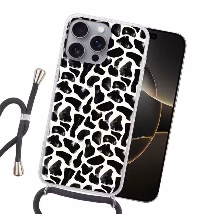 Dierenpatroon - Vlekken - Zwart - Wit Hoesje iPhone 16 Pro Max met koord klein 804 -sfeer1