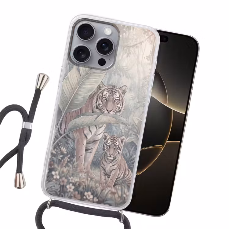 Tijger - Welp - Jungle - Illustratie - Dieren Hoesje iPhone 16 Pro Max met koord klein -sfeer1
