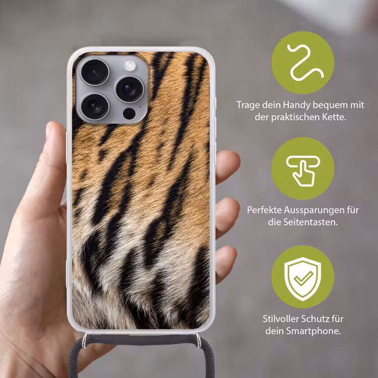 Tijgervacht - Klassiek - Zwart Hoesje iPhone 16 Pro Max met koord klein -sfeer2_DE