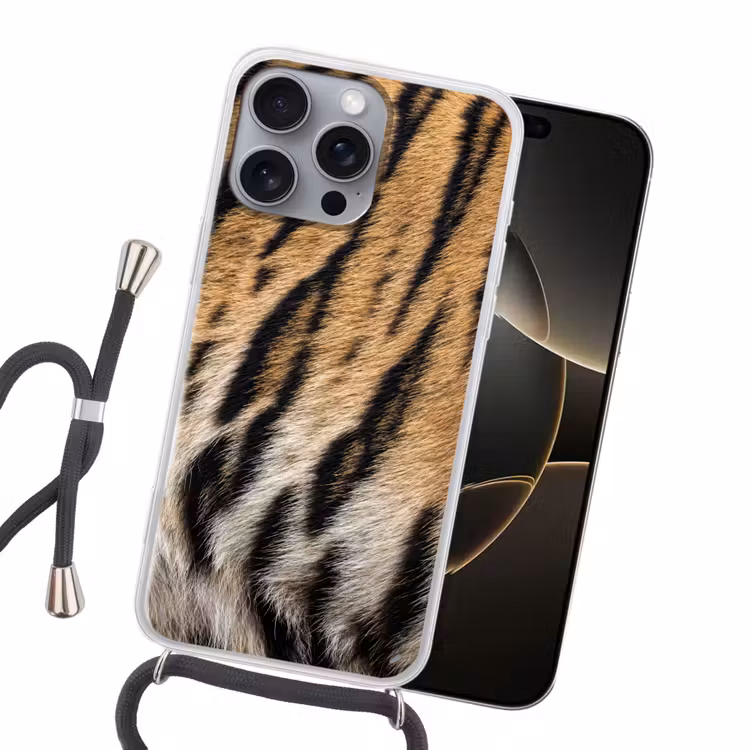 Tijgervacht - Klassiek - Zwart Hoesje iPhone 16 Pro Max met koord klein -sfeer1