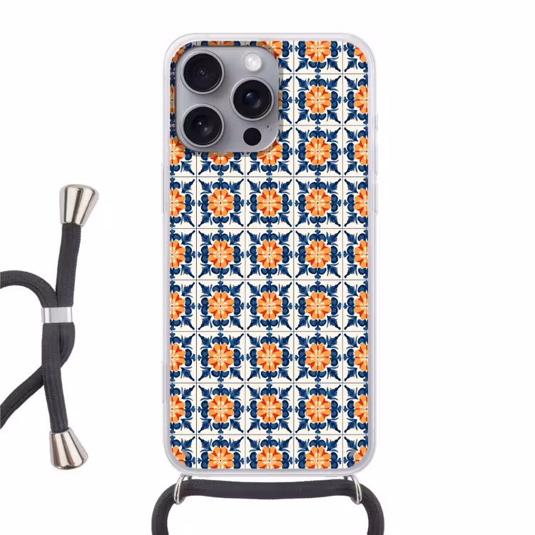Traditioneel - Tegel - Oranje Hoesje iPhone 16 Pro Max met koord klein 804 -3d