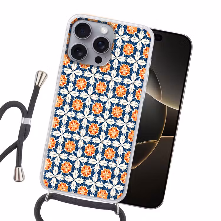 Traditioneel - Tegel - Oranje Hoesje iPhone 16 Pro Max met koord klein 804 -sfeer1