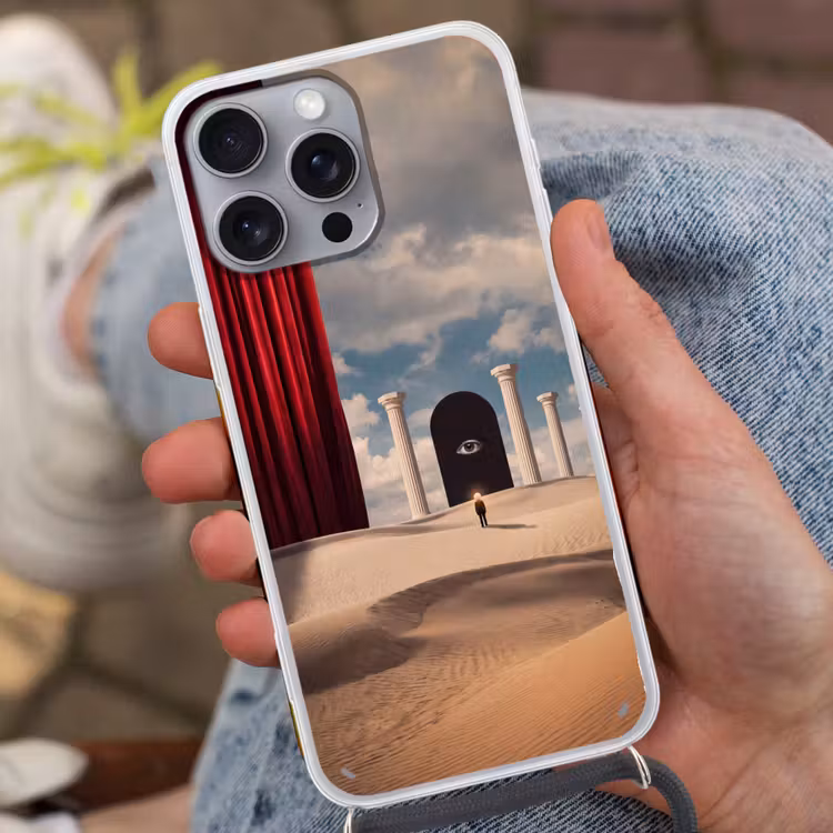 Handyhülle mit Band - Traum – Wüste – Auge - Droom - Woestijn - Oog Hoesje iPhone 16 Pro Max met koord klein
