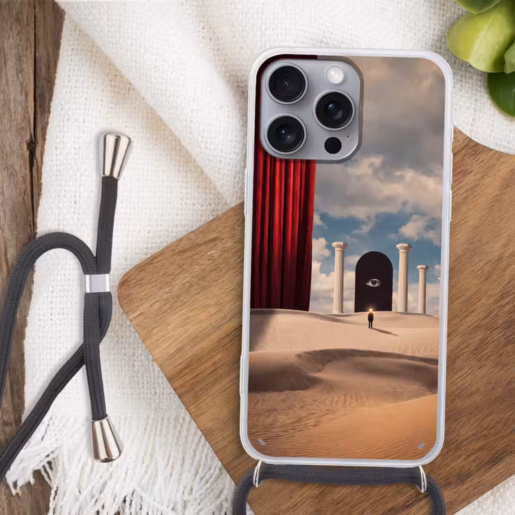 Handyhülle mit Band - Traum – Wüste – Auge - Droom - Woestijn - Oog Hoesje iPhone 16 Pro Max met koord klein