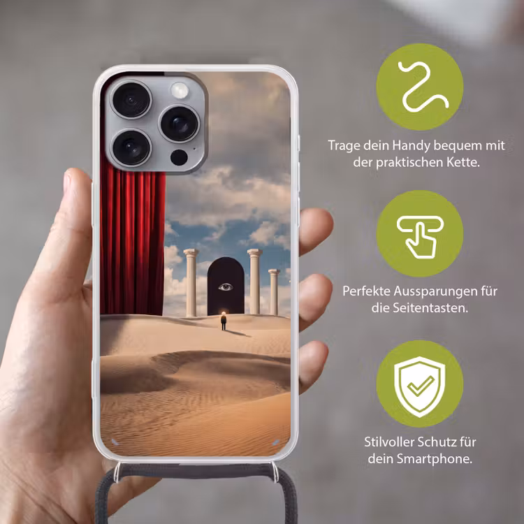 Handyhülle mit Band - Traum – Wüste – Auge - Droom - Woestijn - Oog Hoesje iPhone 16 Pro Max met koord klein