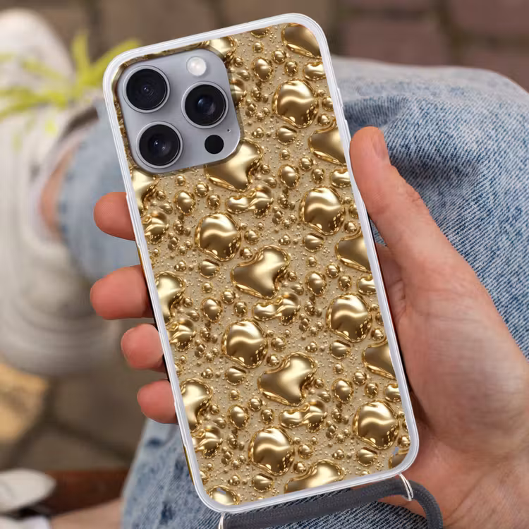 Druppels - Organisch - Goud Hoesje iPhone 16 Pro Max met koord klein 804 -sfeer3