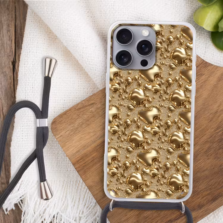 Druppels - Organisch - Goud Hoesje iPhone 16 Pro Max met koord klein 804 -sfeer4