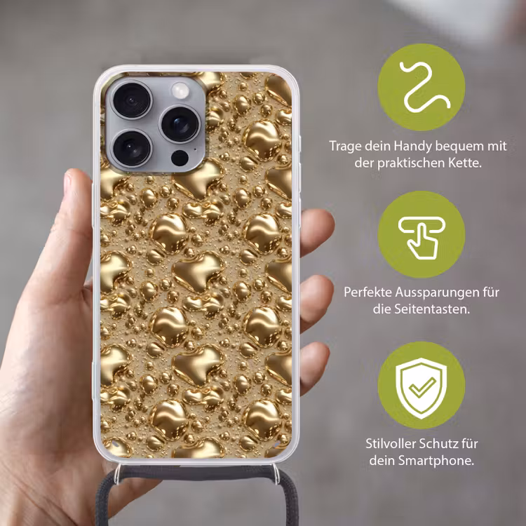 Druppels - Organisch - Goud Hoesje iPhone 16 Pro Max met koord klein 804 -sfeer2_DE