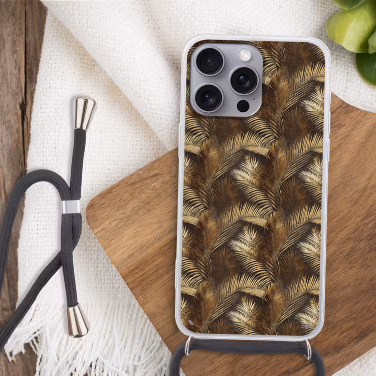 Tropisch - Bladeren - Goud Hoesje iPhone 16 Pro Max met koord klein 804 -sfeer4