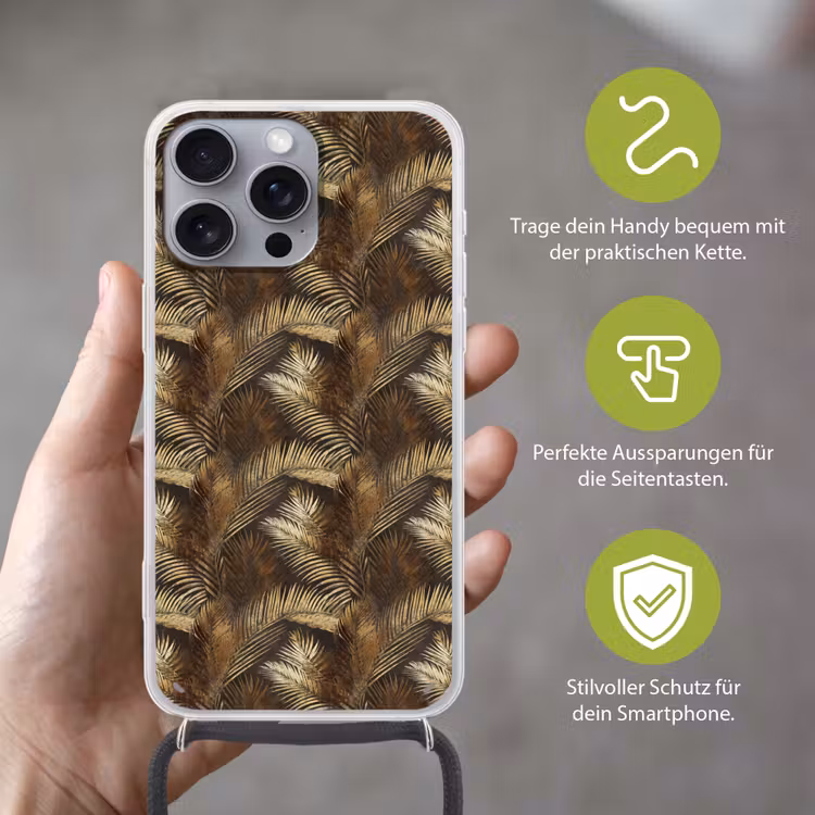 Tropisch - Bladeren - Goud Hoesje iPhone 16 Pro Max met koord klein 804 -sfeer2_DE