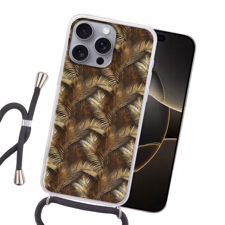 Tropisch - Bladeren - Goud Hoesje iPhone 16 Pro Max met koord klein 804 -sfeer1