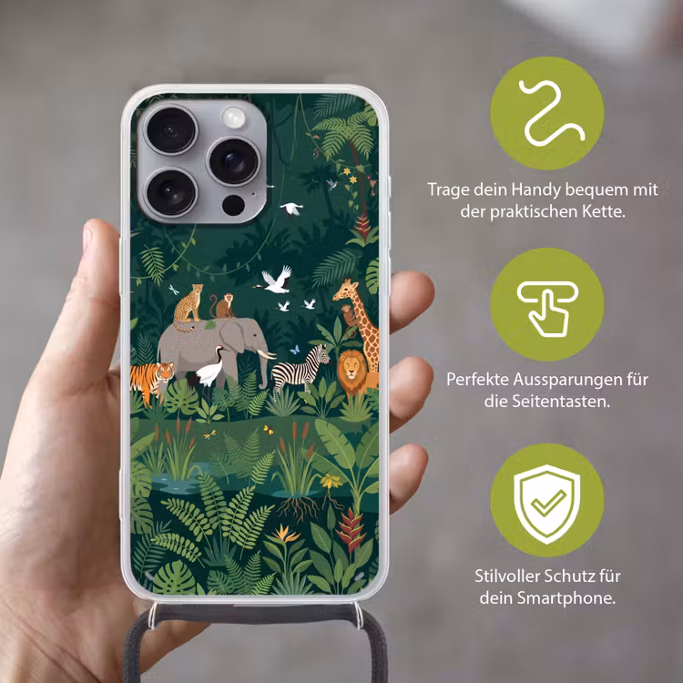 Tropisch - Jungle - Groen Hoesje iPhone 16 Pro Max met koord klein -sfeer2_DE