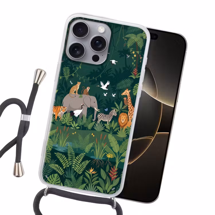 Tropisch - Jungle - Groen Hoesje iPhone 16 Pro Max met koord klein -sfeer1
