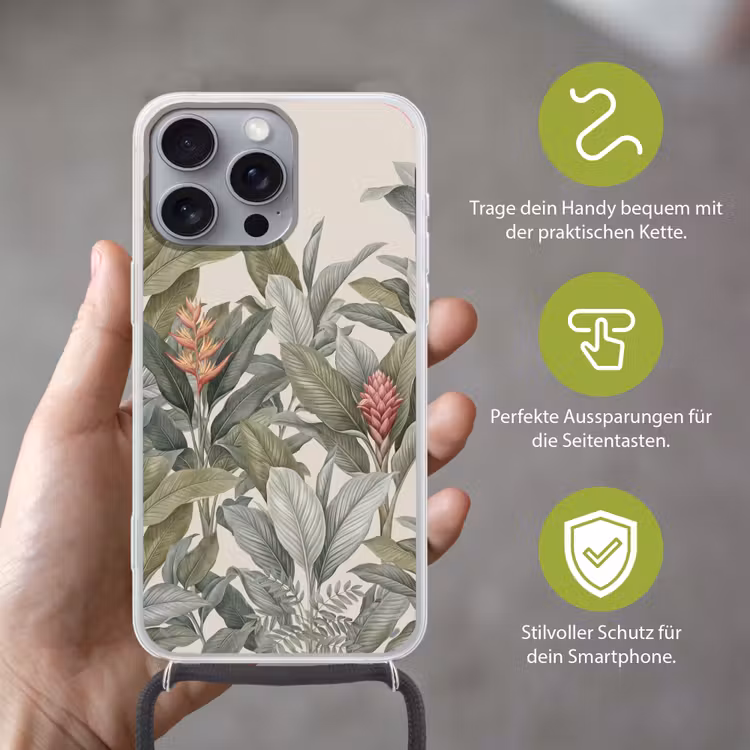 Tropisch - Planten - Modern - Groen Hoesje iPhone 16 Pro Max met koord klein -sfeer2_DE