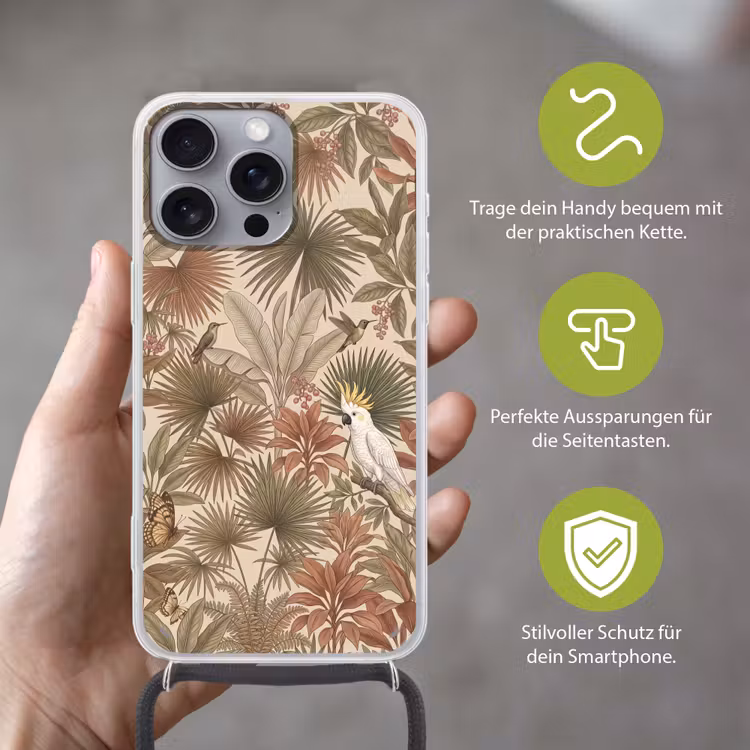 Tropisch - Vogels - Beige Hoesje iPhone 16 Pro Max met koord klein -sfeer2_DE