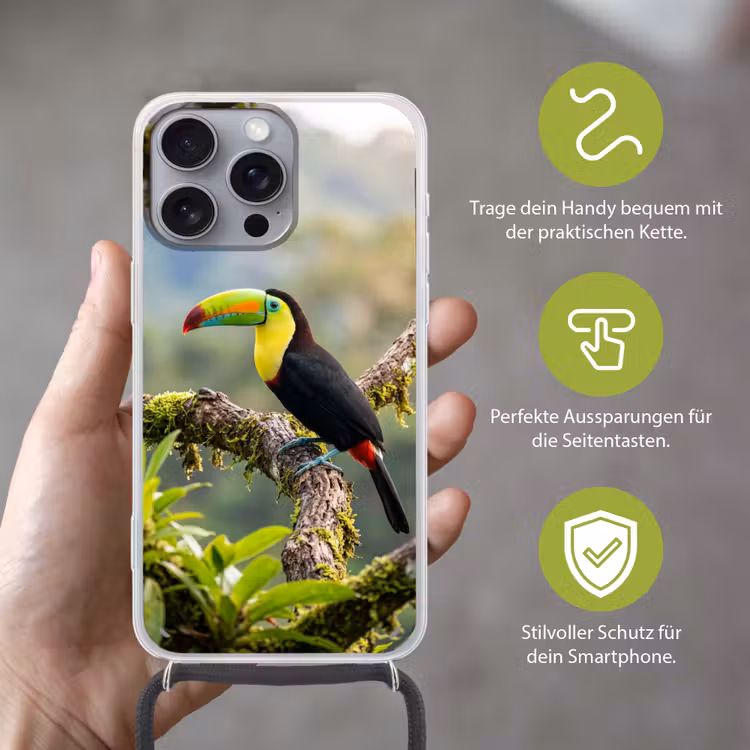 Toekan - Jungle - Natuur - Kleurrijk Hoesje iPhone 16 Pro Max met koord klein -sfeer2_DE