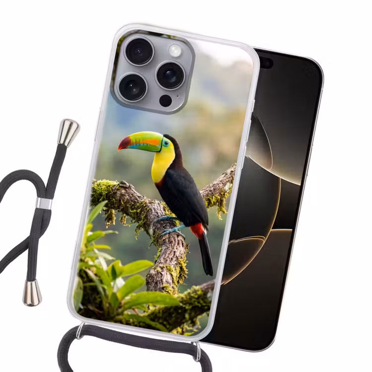 Toekan - Jungle - Natuur - Kleurrijk Hoesje iPhone 16 Pro Max met koord klein -sfeer1