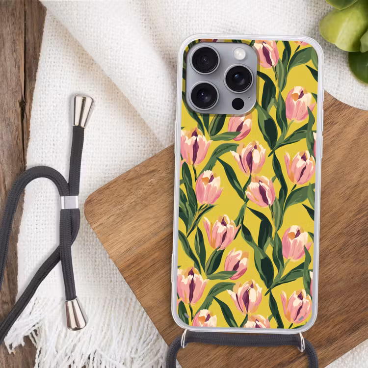 Tulpen - Botanisch - Geel Hoesje iPhone 16 Pro Max met koord klein 804 -sfeer4