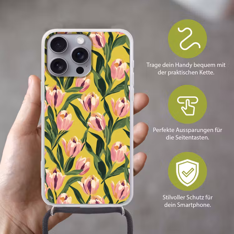 Tulpen - Botanisch - Geel Hoesje iPhone 16 Pro Max met koord klein 804 -sfeer2_DE