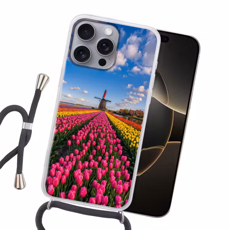 Tulpen - Holland - Molen - Kleurrijk Hoesje iPhone 16 Pro Max met koord klein -sfeer1