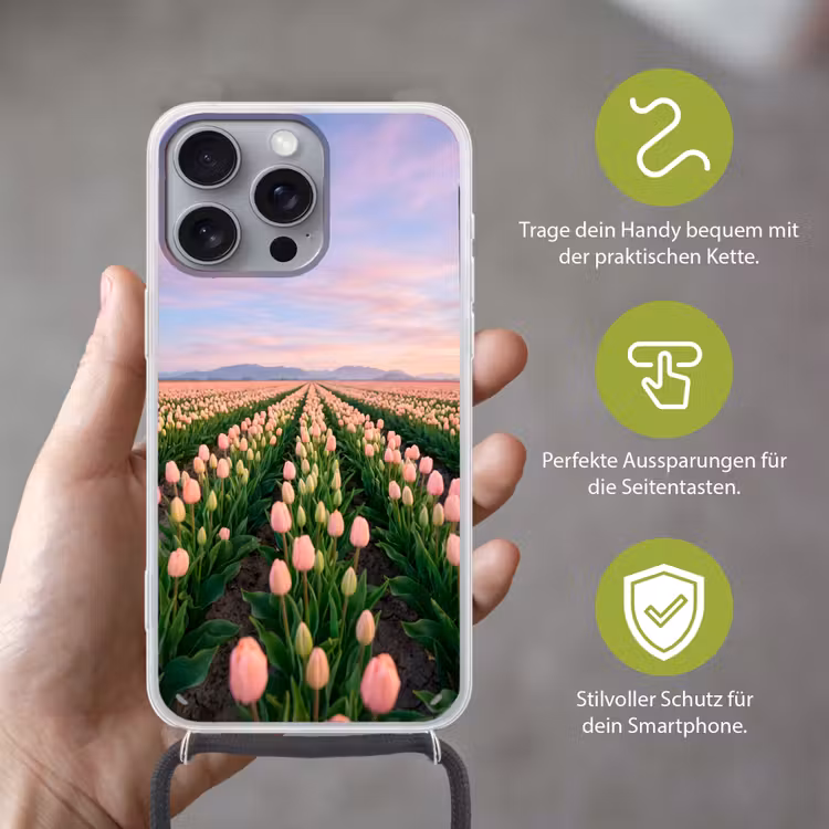 Tulpen - Landschap - Roze Hoesje iPhone 16 Pro Max met koord klein -sfeer2_DE