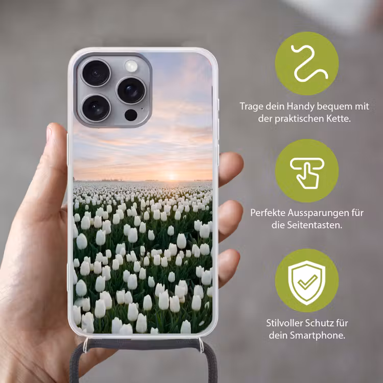 Tulpen - Landschap - Wit Hoesje iPhone 16 Pro Max met koord klein -sfeer2_DE