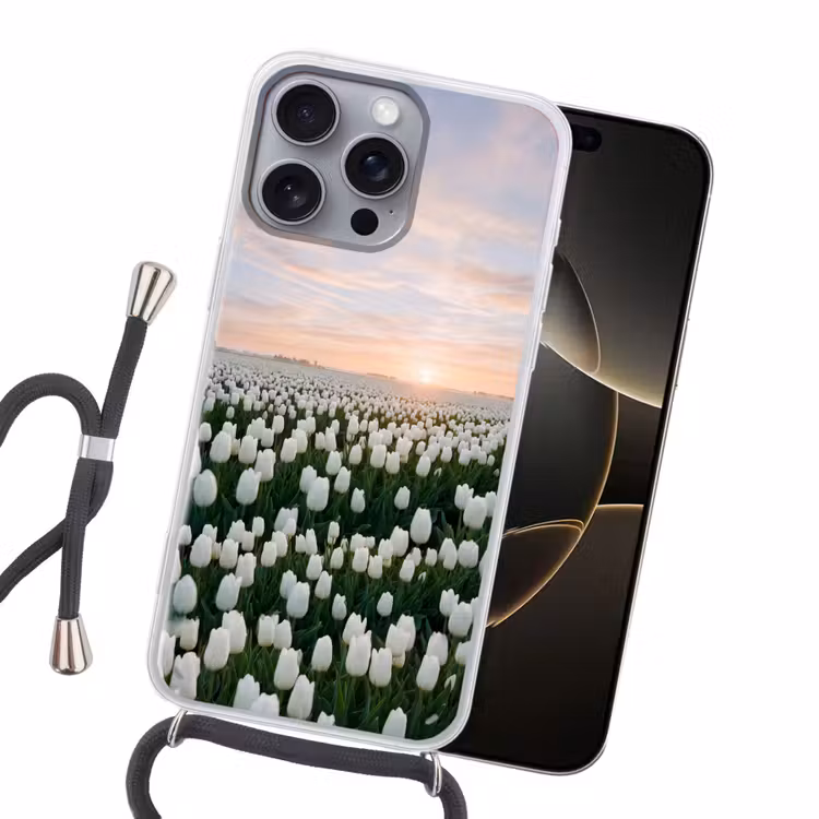 Tulpen - Landschap - Wit Hoesje iPhone 16 Pro Max met koord klein -sfeer1