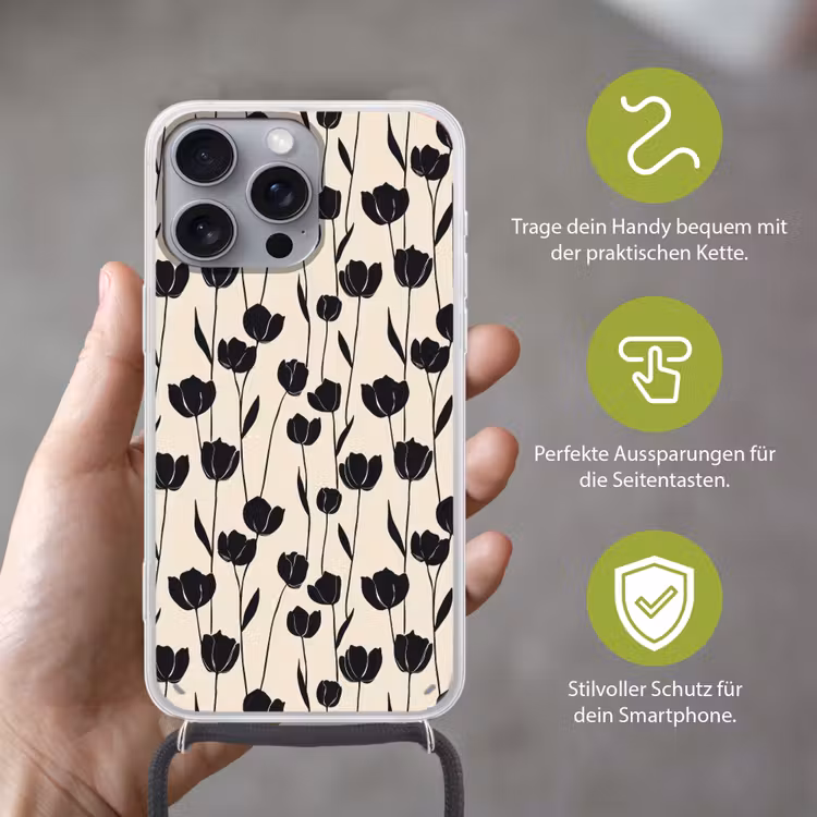 Tulpen - Patroon - Zwart Hoesje iPhone 16 Pro Max met koord klein 804 -sfeer2_DE