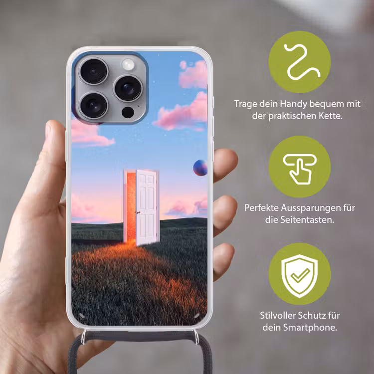 Handyhülle mit Band - Tür – Fantasie – Raum - Deur - Fantasie - Ruimte Hoesje iPhone 16 Pro Max met koord klein