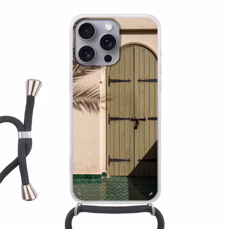 Deur - Hout - Architectuur - Groen - Rustiek Hoesje iPhone 16 Pro Max met koord klein -3d