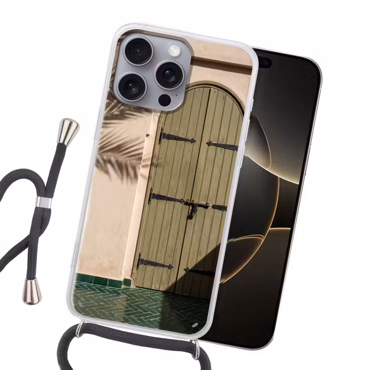 Deur - Hout - Architectuur - Groen - Rustiek Hoesje iPhone 16 Pro Max met koord klein -sfeer1