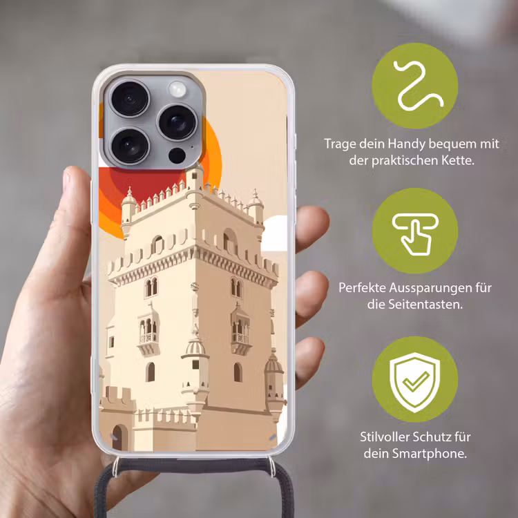 Toren - Rivier - Architectuur - Modern - Oranje Hoesje iPhone 16 Pro Max met koord klein -sfeer2_DE