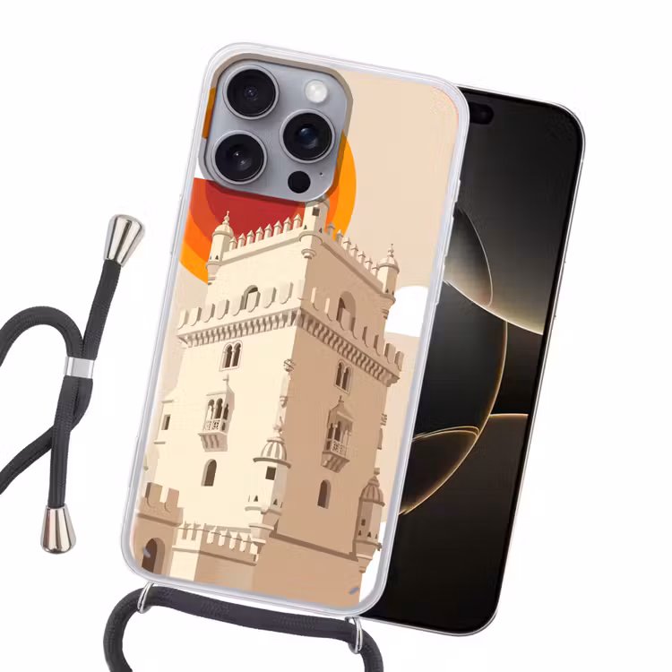 Toren - Rivier - Architectuur - Modern - Oranje Hoesje iPhone 16 Pro Max met koord klein -sfeer1