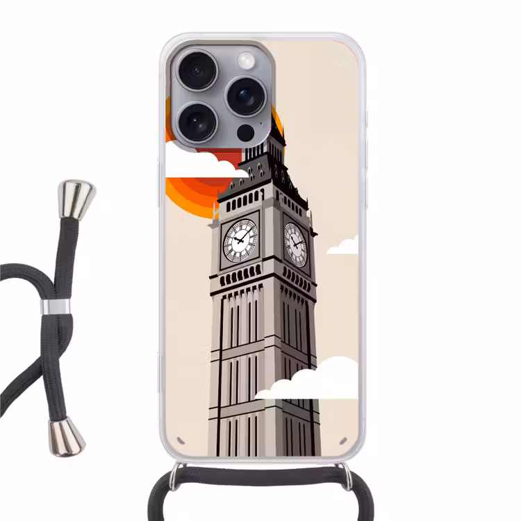 Toren - Klok - Londen - Architectuur - Retro Hoesje iPhone 16 Pro Max met koord klein -3d