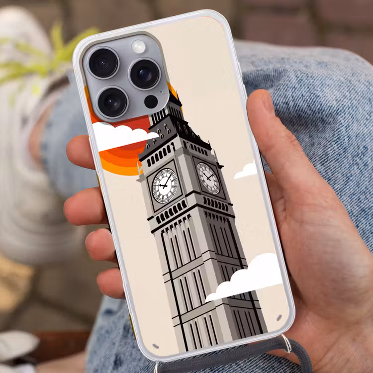Toren - Klok - Londen - Architectuur - Retro Hoesje iPhone 16 Pro Max met koord klein -sfeer3