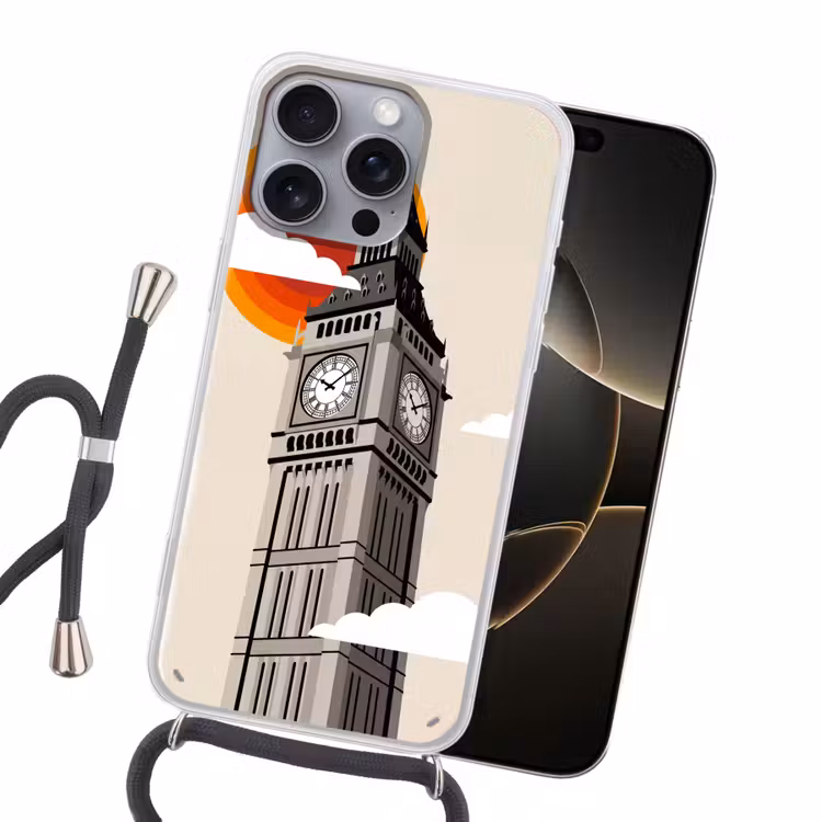 Toren - Klok - Londen - Architectuur - Retro Hoesje iPhone 16 Pro Max met koord klein -sfeer1