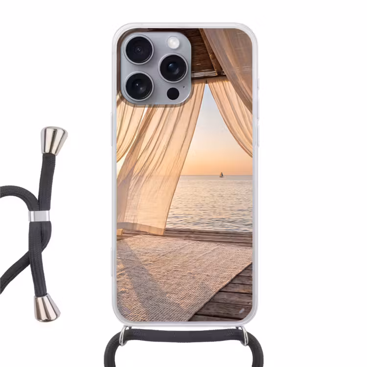 Overkapping - Zee - Zonsondergang - Vakantie - Rust Hoesje iPhone 16 Pro Max met koord klein -3d