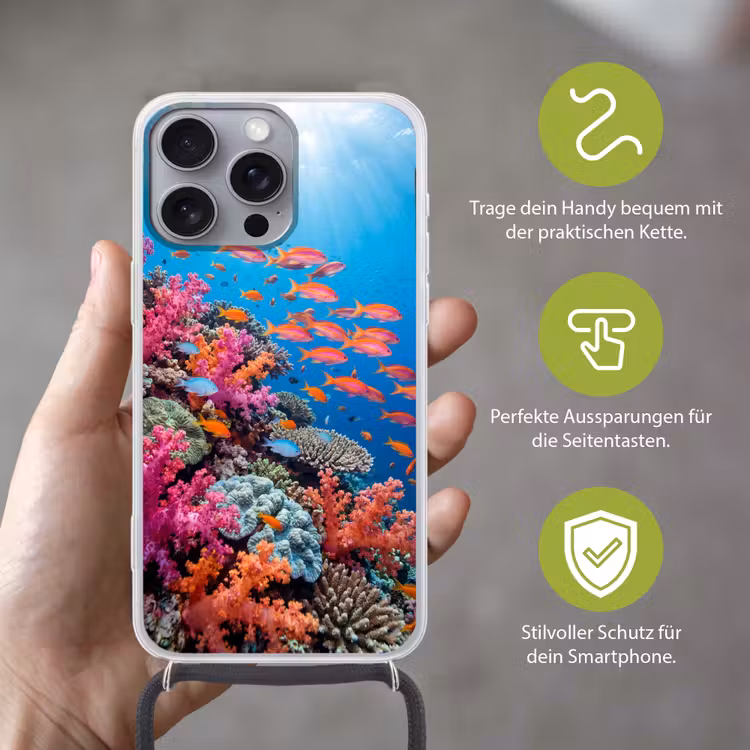 Onderwater - Koraalrif - Vissen - Oceaan - Natuur Hoesje iPhone 16 Pro Max met koord klein -sfeer2_DE