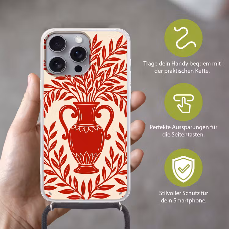 Vaas - Planten - Decoratie - Abstract - Rood Hoesje iPhone 16 Pro Max met koord klein -sfeer2_DE