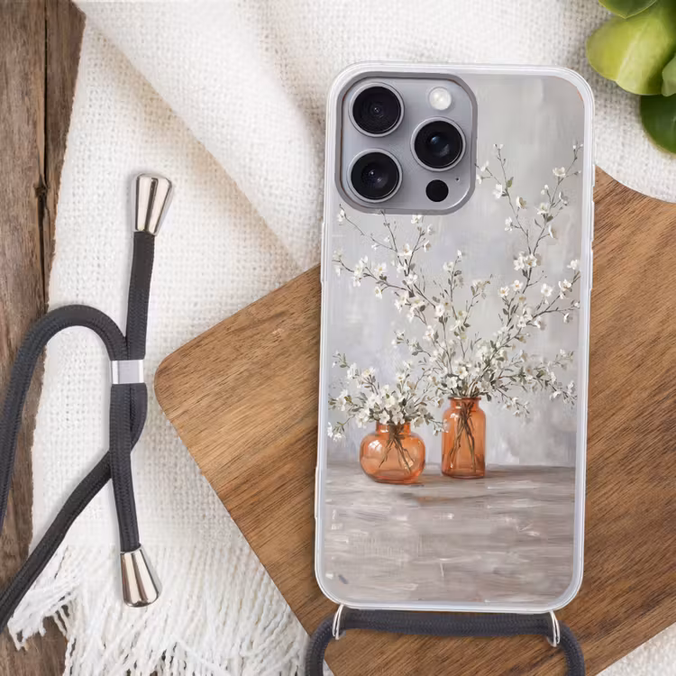Vazen - Bloemen - Oranje Hoesje iPhone 16 Pro Max met koord klein -sfeer4