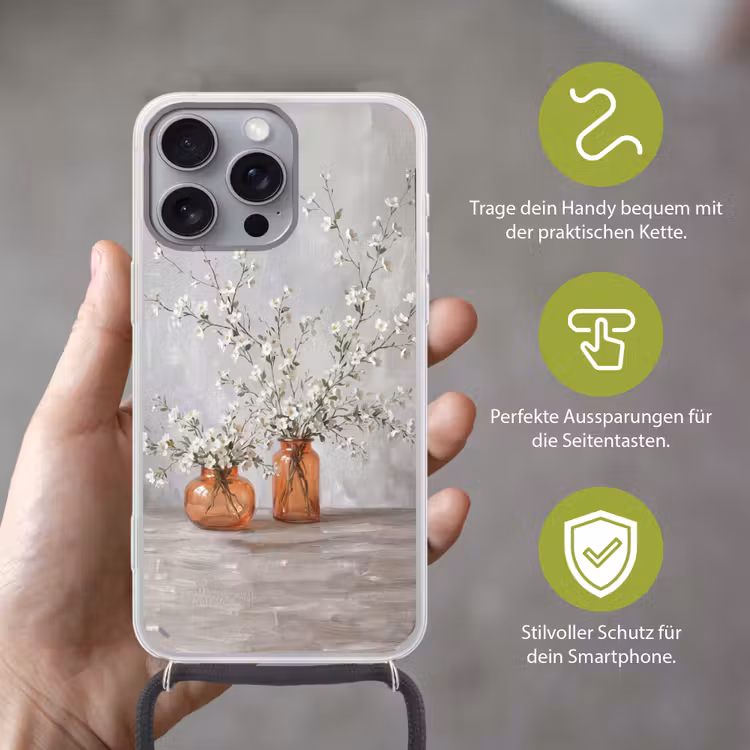 Vazen - Bloemen - Oranje Hoesje iPhone 16 Pro Max met koord klein -sfeer2_DE