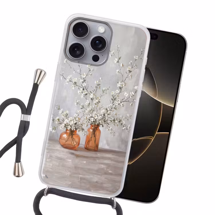 Vazen - Bloemen - Oranje Hoesje iPhone 16 Pro Max met koord klein -sfeer1