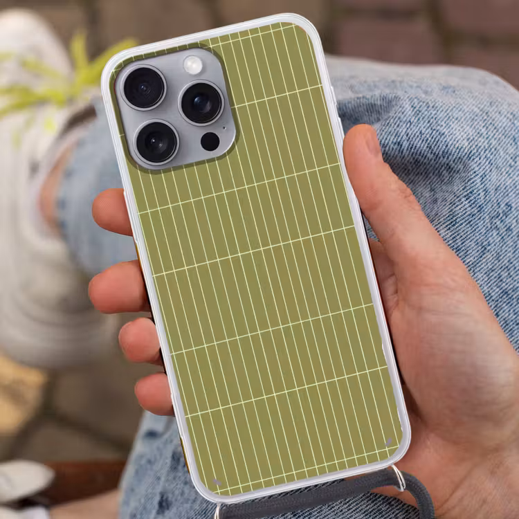 Verticaal - Wandtegel - Olijfgroen Hoesje iPhone 16 Pro Max met koord klein 804 -sfeer3