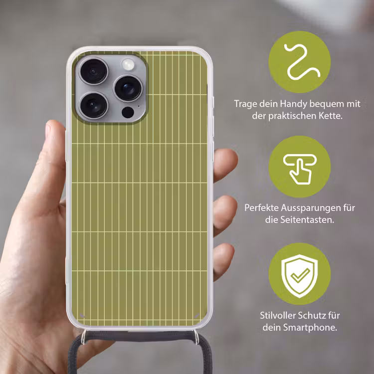 Verticaal - Wandtegel - Olijfgroen Hoesje iPhone 16 Pro Max met koord klein 804 -sfeer2_DE