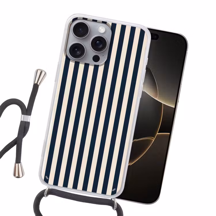 Verticale strepen - Blauw - Crème Hoesje iPhone 16 Pro Max met koord klein 804 -sfeer1