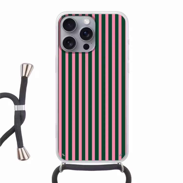 Verticale strepen - Groen - Roze Hoesje iPhone 16 Pro Max met koord klein 804 -3d