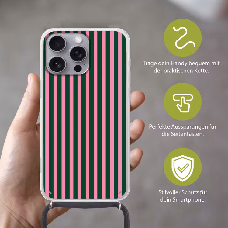 Verticale strepen - Groen - Roze Hoesje iPhone 16 Pro Max met koord klein 804 -sfeer2_DE