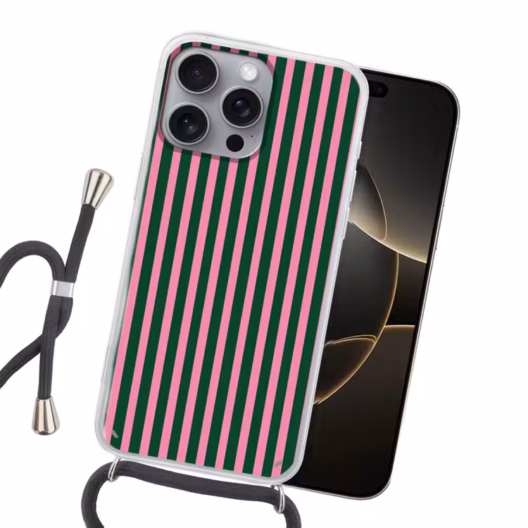 Verticale strepen - Groen - Roze Hoesje iPhone 16 Pro Max met koord klein 804 -sfeer1